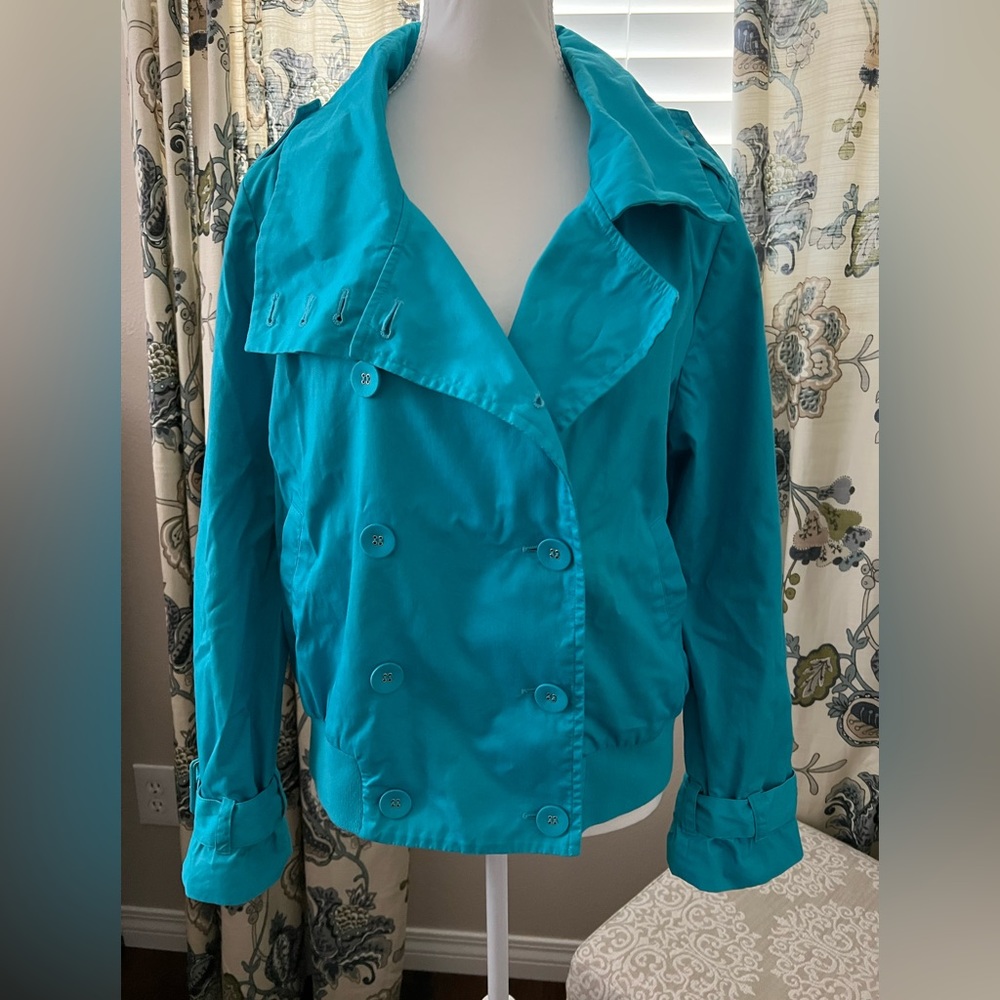 Liz & co Turquoise Lined Button Down Jacket Size L